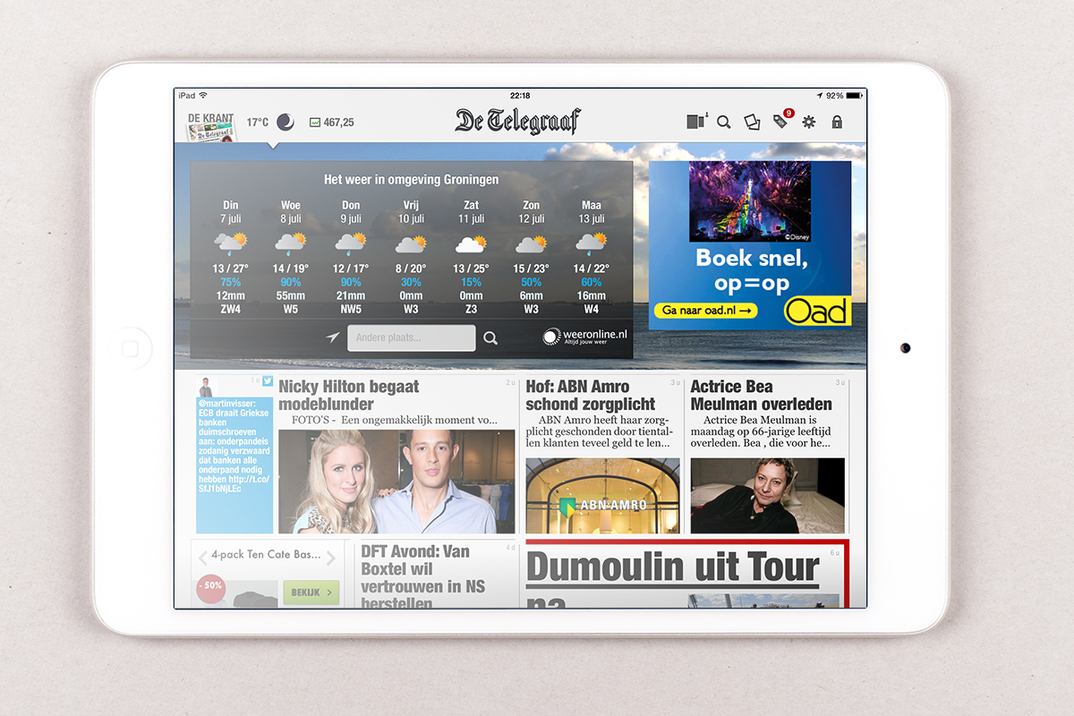 telegraaf krant-ipad-mini-weer-menu-open