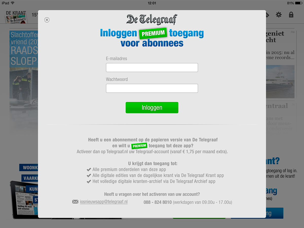 telegraaf krant-ipad-paywall-inloggen