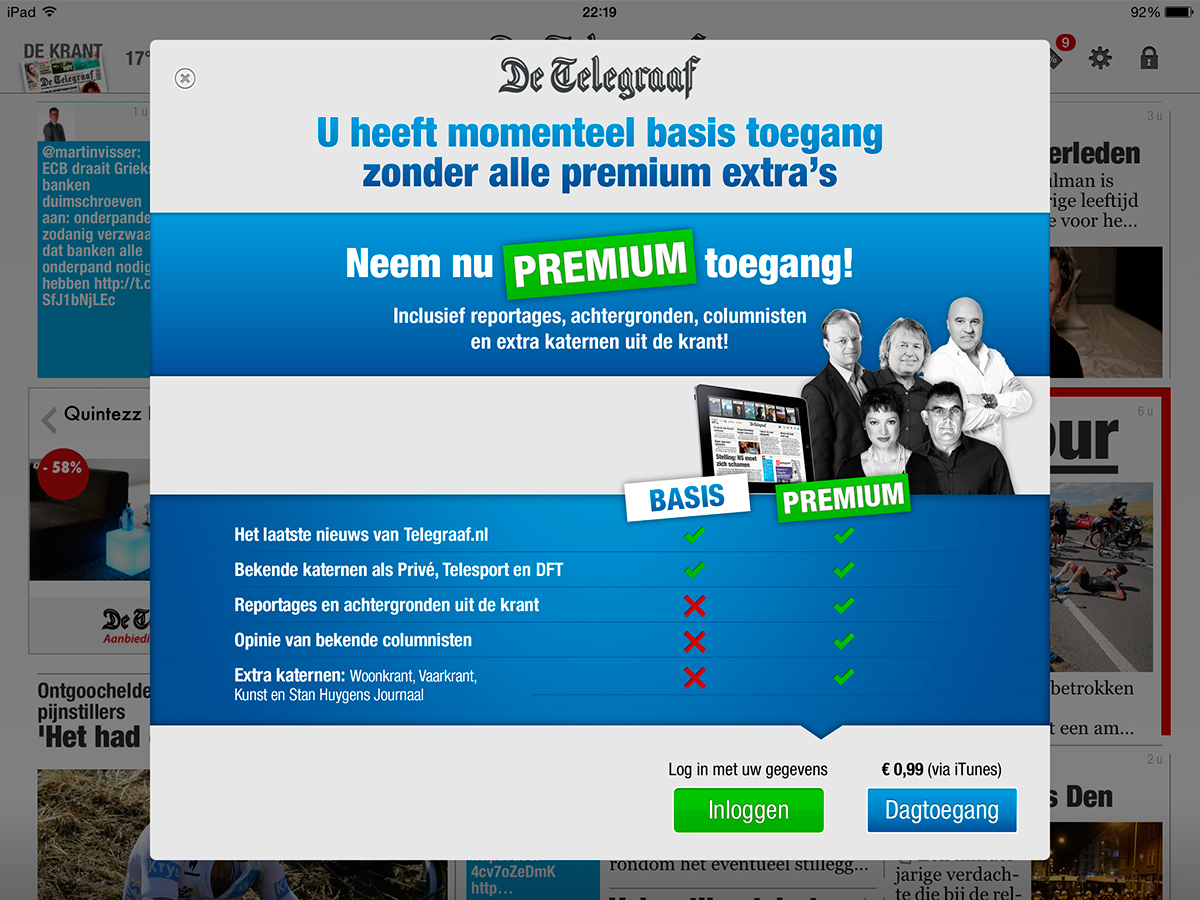 telegraaf krant-ipad-paywall-landing-scherm